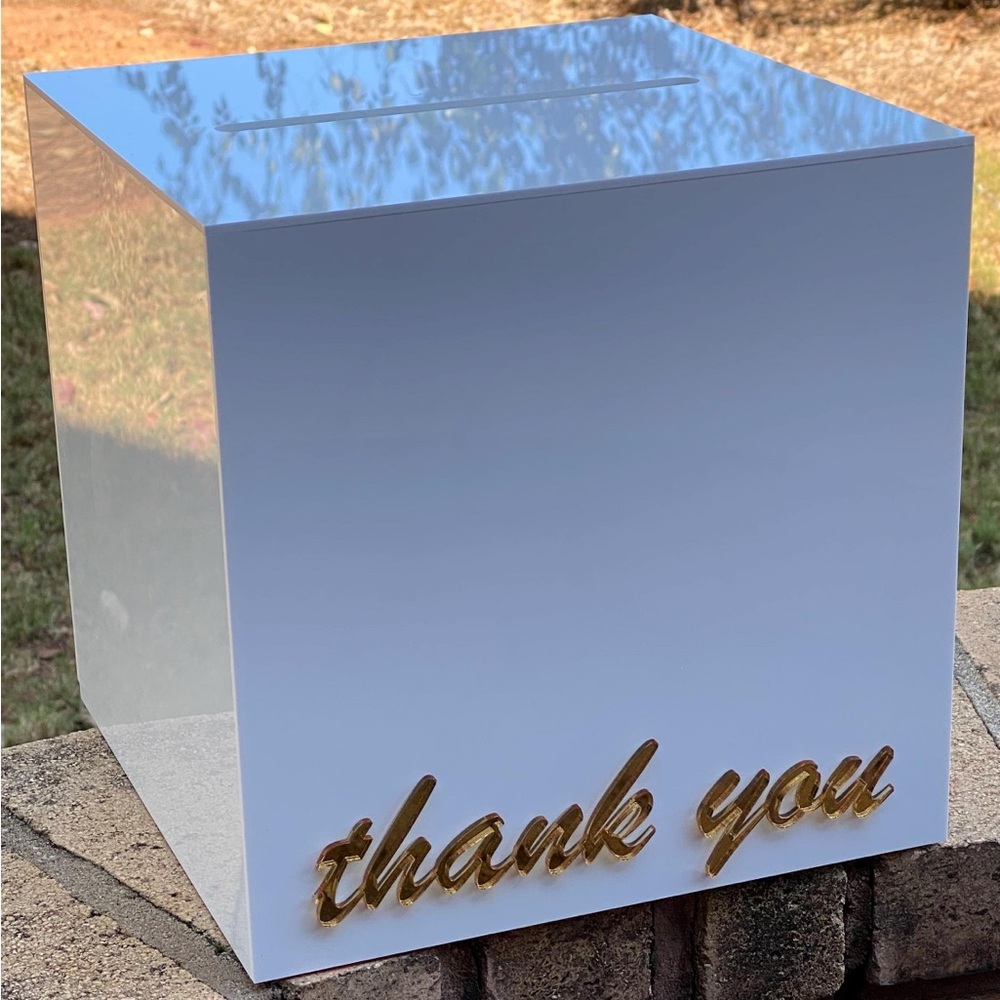 Elegant White Wedding Thank You Card Decorative Box.